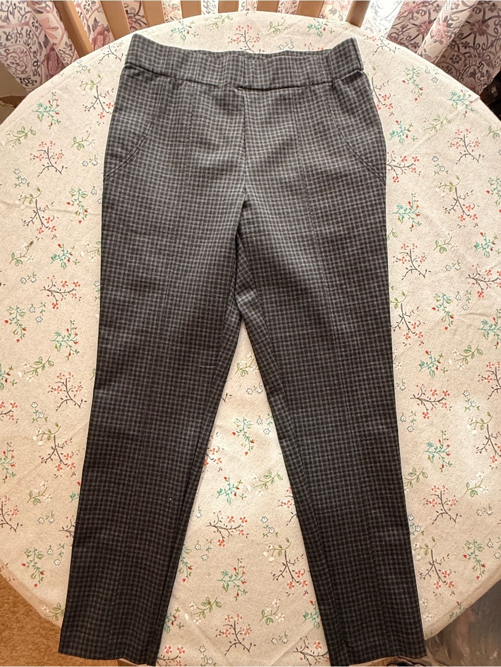 Thalian Charcoal Plaid Women's Stretch Trousers